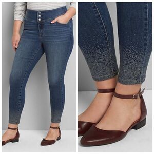 New Lane Bryant High Rise Rhinestone Hem Detail Jegging Jean Size 22